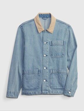Gap Denim Chore Jacket Tan Collar Pockets Size XS Blue Jean
